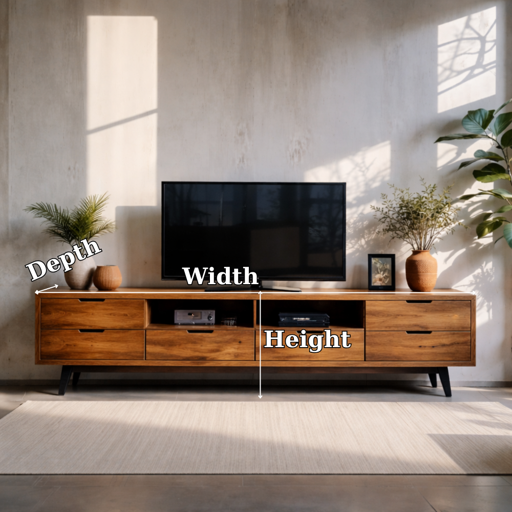 Solid Wood Media Console with Drawers – Modern TV Stand for Living Room Storage