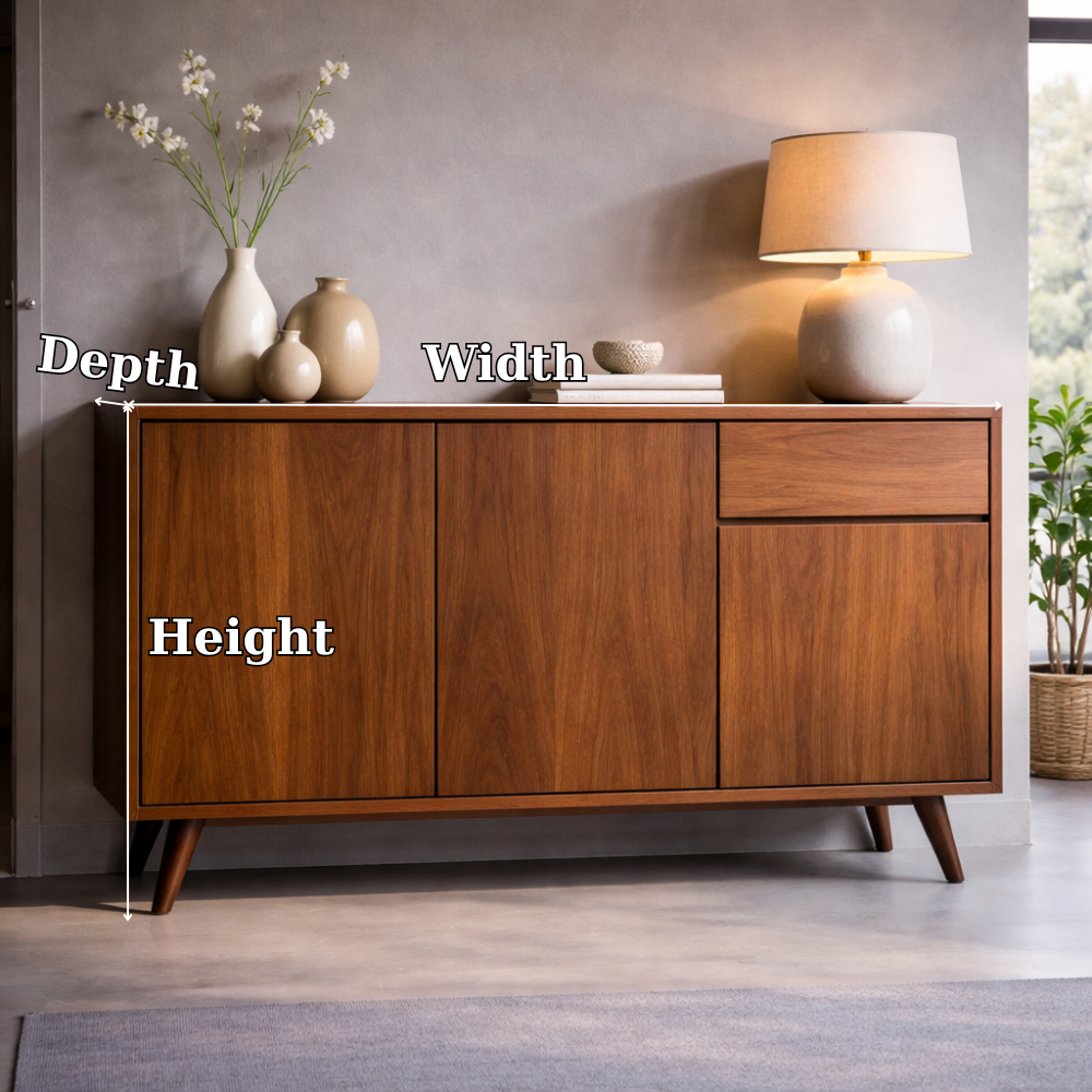 Solid Wood Console Cabinet with Drawer and Doors – Modern Entryway Storage Cabinet