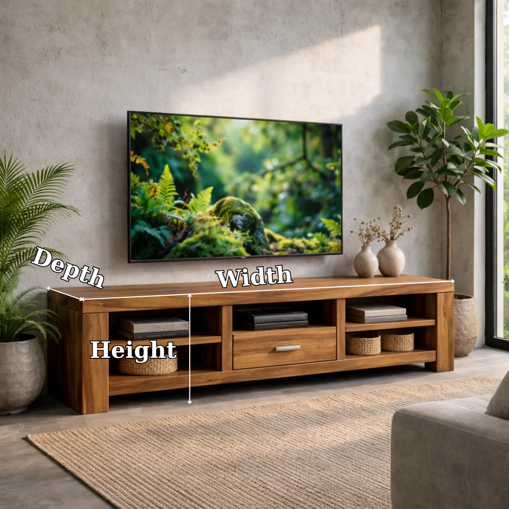 Solid Wood TV Stand with Open Shelves and Drawer – Modern Living Room Media Console Kitchnce