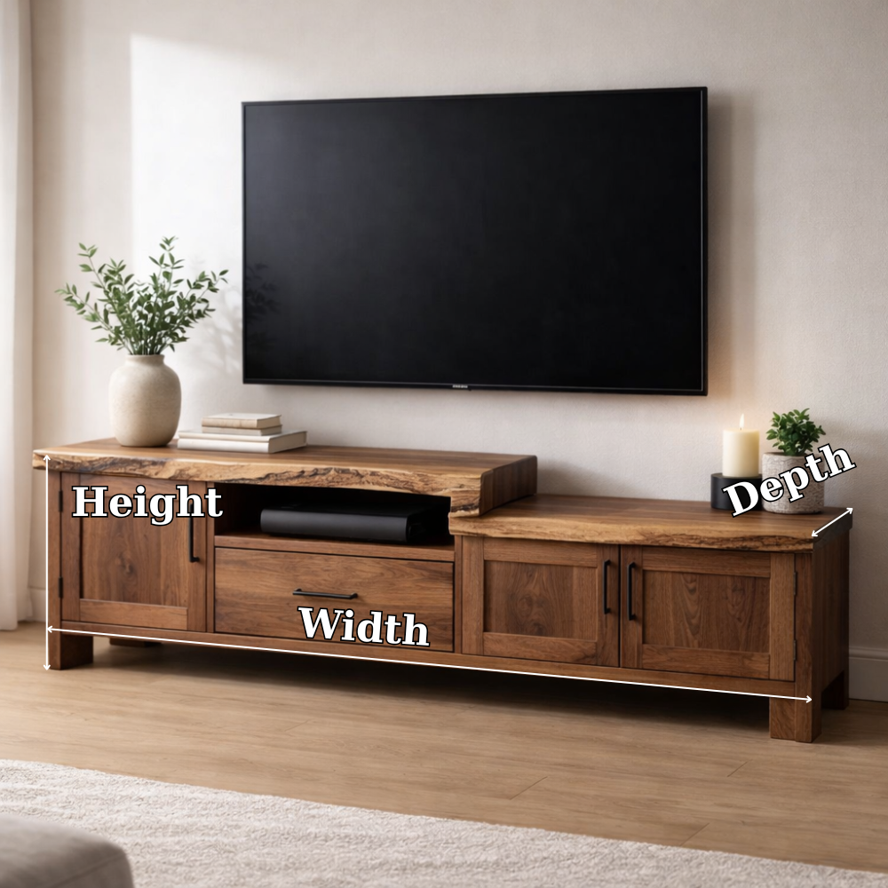 Rustic Solid Wood TV Console with Cabinets and Media Storage