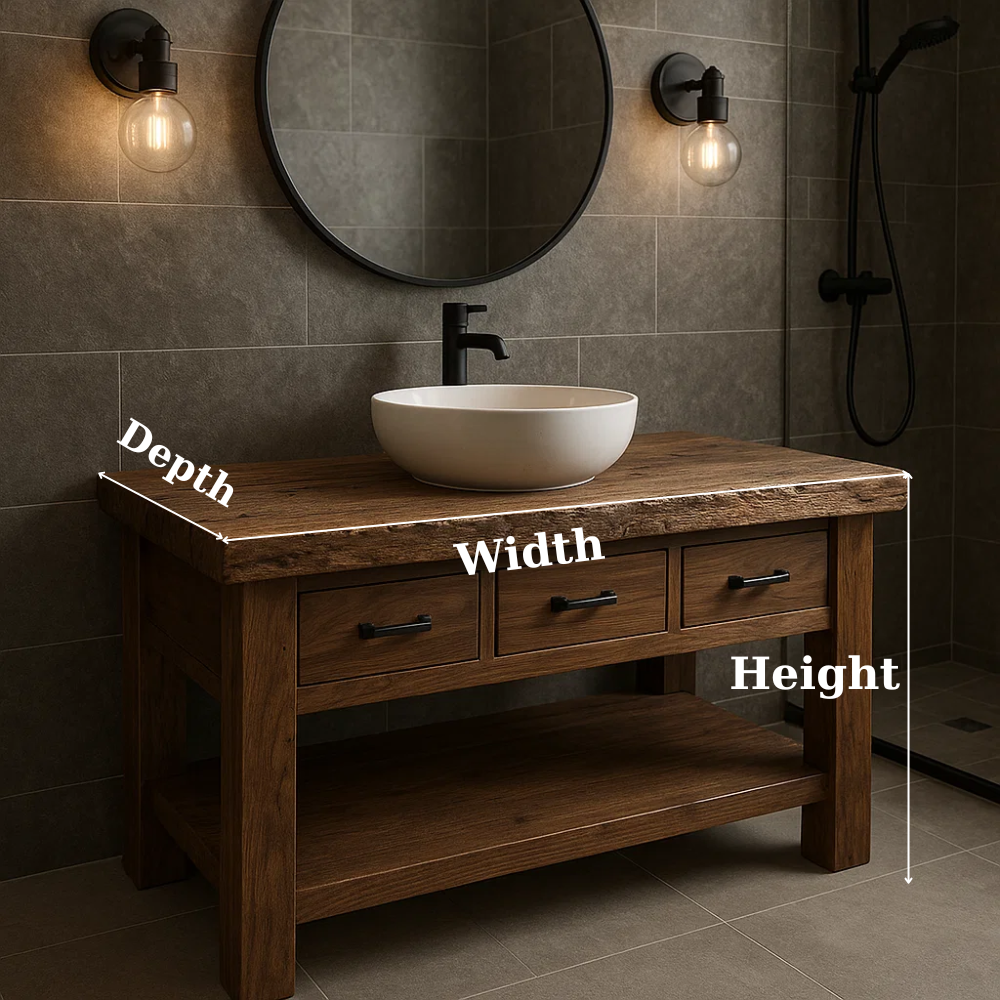 Solid Wood Bathroom Vanity Rustic Single Sink Farmhouse with Drawers and Shelf