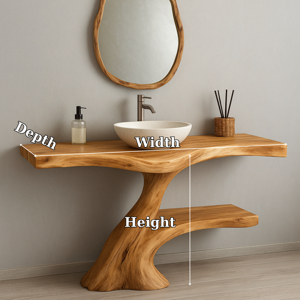 Handcrafted Solid Wood Bathroom Vanity – Organic Modern Design with Natural Live Edge Kitchnce
