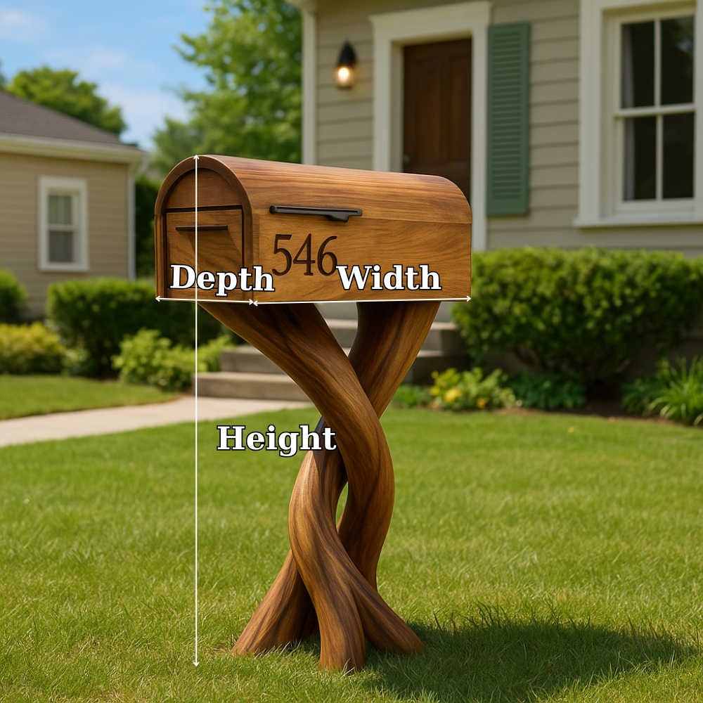 Handcrafted Solid Wood Mailbox with Sculptural Twisted Base – Outdoor Decorative Post Box Kitchnce