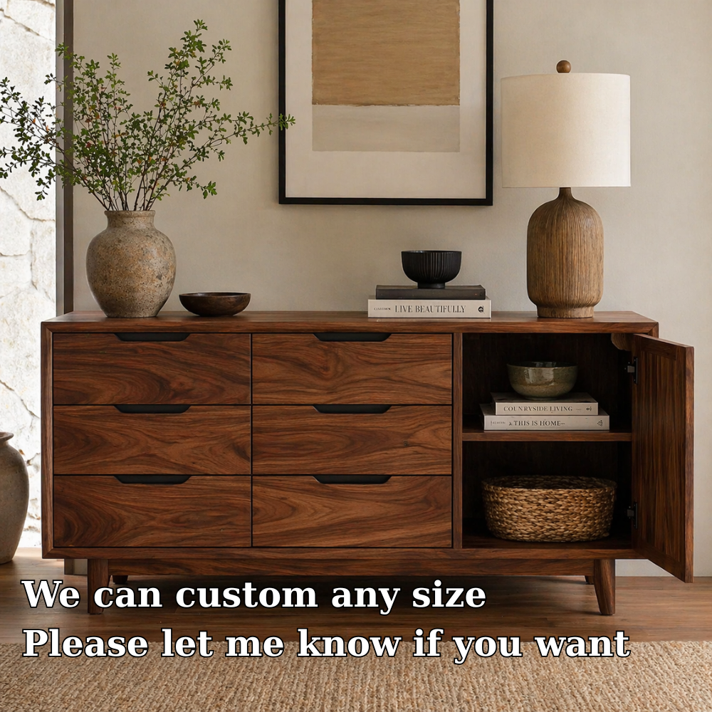 Solid Wood Sideboard Cabinet with Drawers & Door Storage – Modern Rustic Design