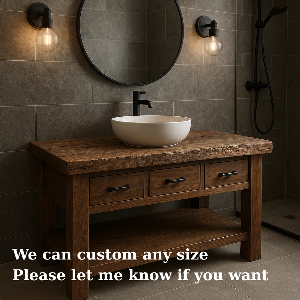 Solid Wood Bathroom Vanity Rustic Single Sink Farmhouse with Drawers and Shelf