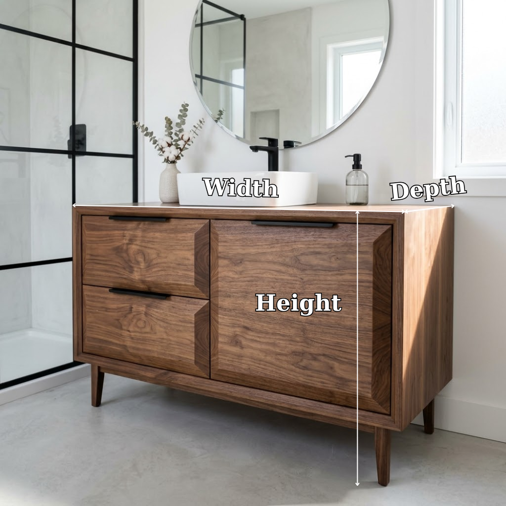 Solid Wood Bathroom Vanity with Drawer & Cabinet – Modern Minimal Base