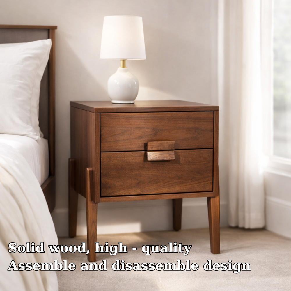 Solid Wood Nightstand with 2 Drawers – Minimalist Modern Bedside Table