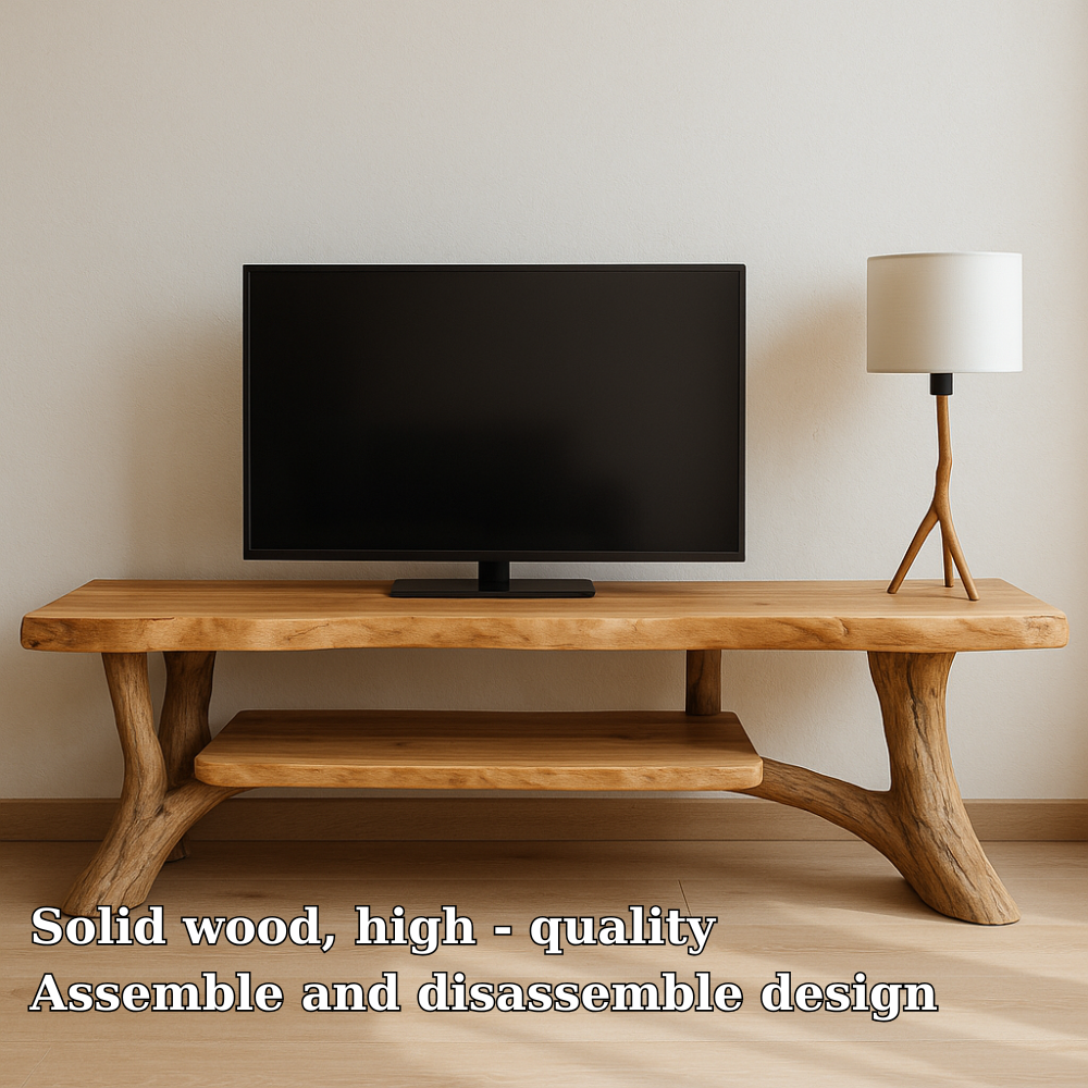 Handcrafted Solid Wood TV Stand – Natural Live Edge Rustic Design for Modern Interiors Kitchnce