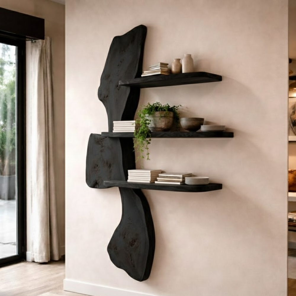 Handcrafted Solid Wood Organic Wave Shelf - Sculptural Floating Wall Art & Kitchen Display