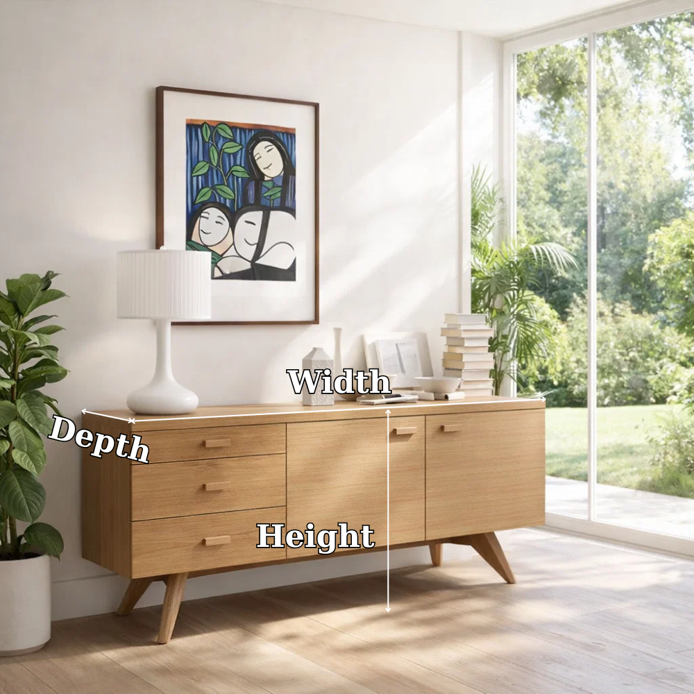 Mid Century Sideboard Cabinet with Drawers and Doors