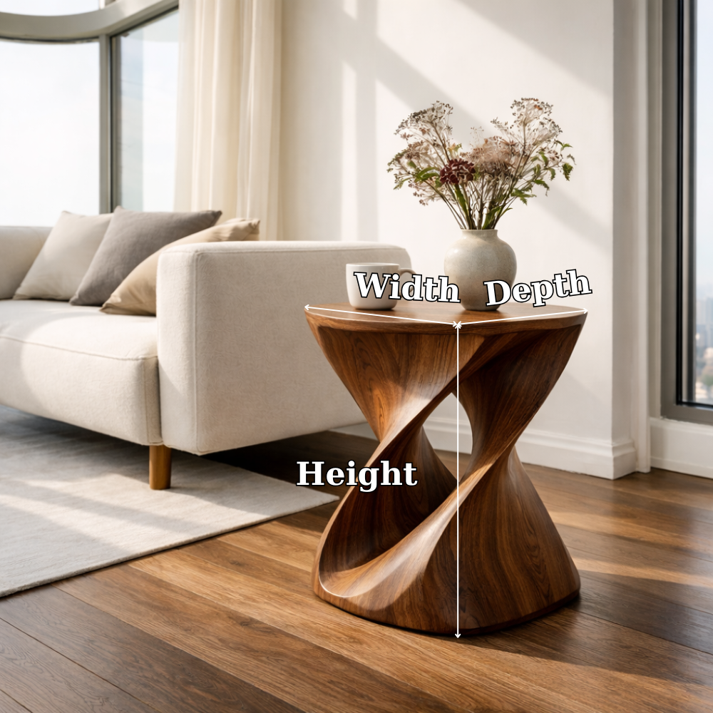 Modern Sculptural Solid Wood End Table – Artistic Curved Side Table for Living Room Kitchnce