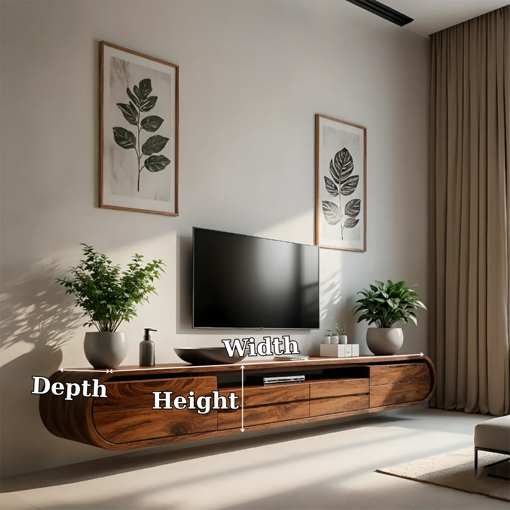 Solid Wood Floating TV Stand Modern Walnut Wall Mounted Media Console