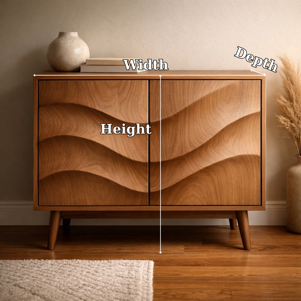 Wave-Design Solid Wood Console Cabinet - Mid-Century Modern Storage