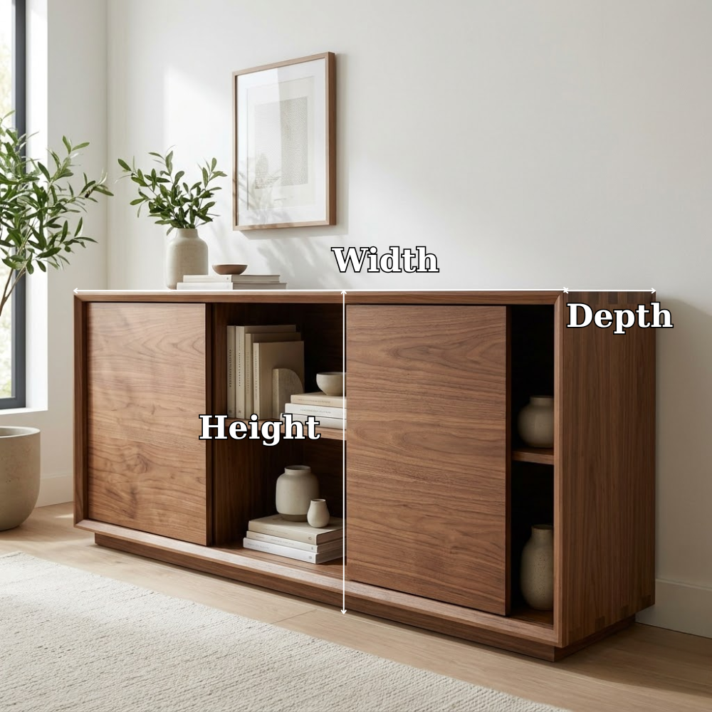 Walnut Console Cabinet with Sliding Doors – Modern Wood Storage Sideboard