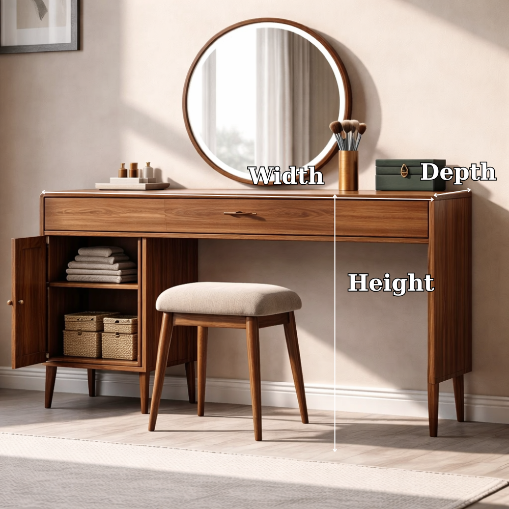 Sleek Solid Wood Makeup Vanity with Spacious Storage – Modern Design