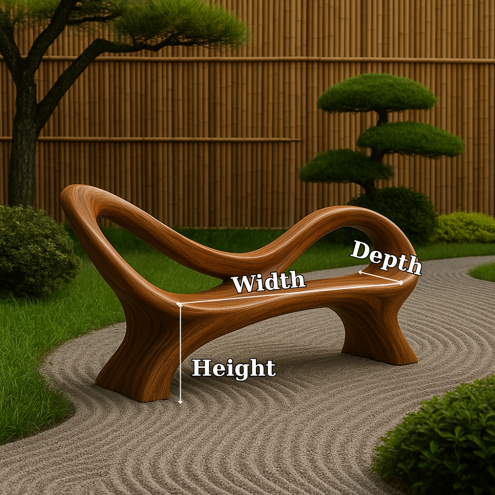 Handcrafted Solid Wood Bench with Backrest – Modern Sculptural Organic Art Furniture Kitchnce