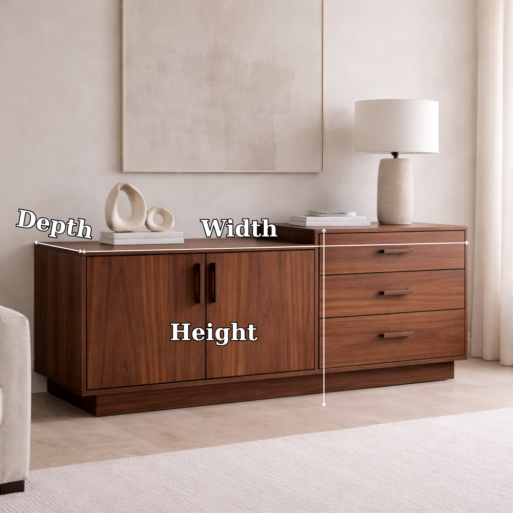Solid Wood Sideboard Cabinet with 3 Drawers and Double Door Storage