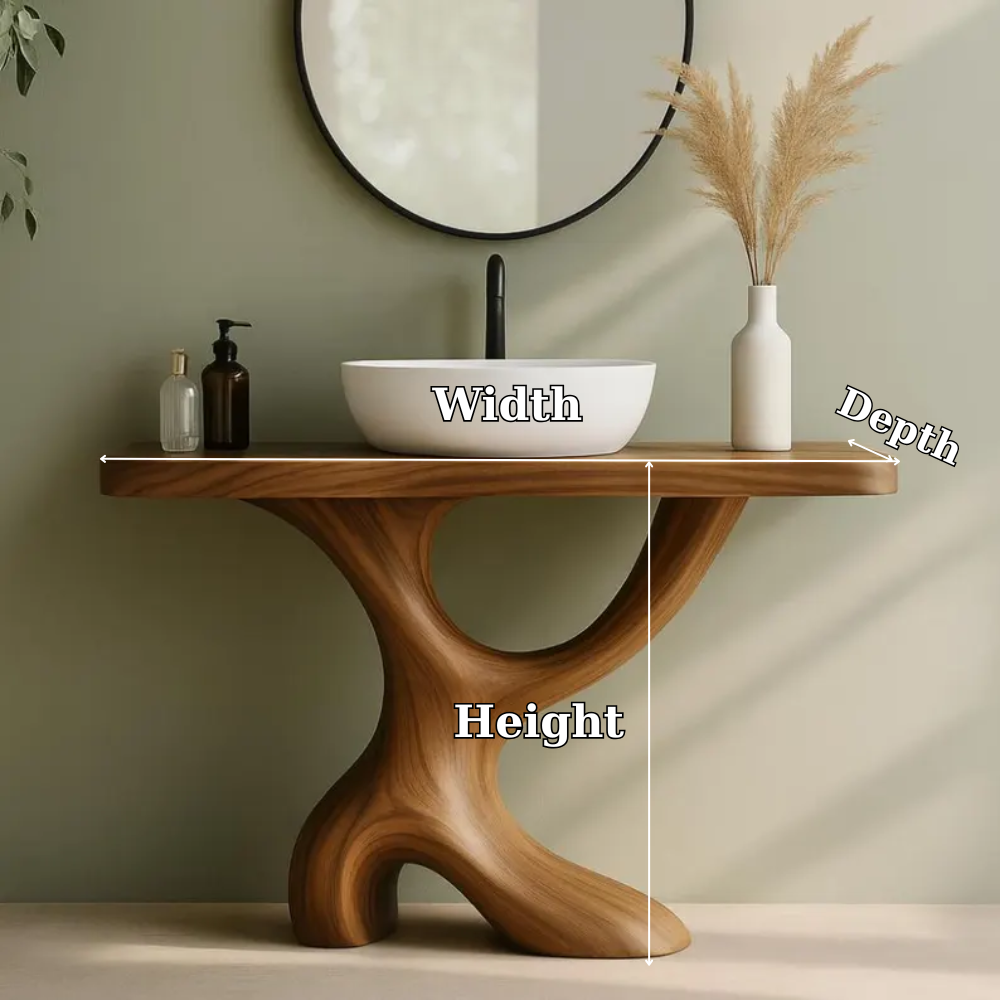 Handcrafted Solid Wood Bathroom Vanity with Sculptural Curved Base – Modern Organic Design Kitchnce