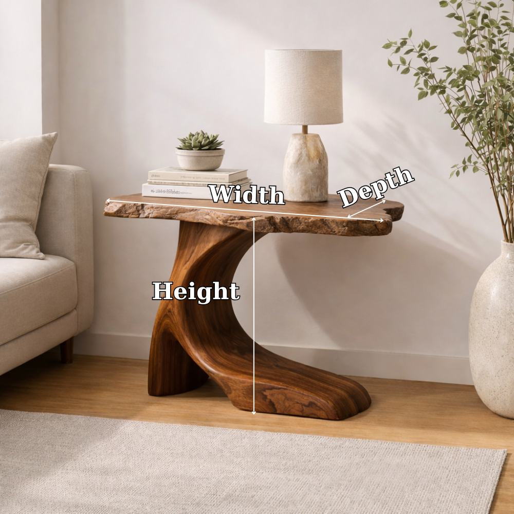 Solid Wood Live Edge End Table with Sculptural Base – Rustic Walnut Side Table Kitchnce