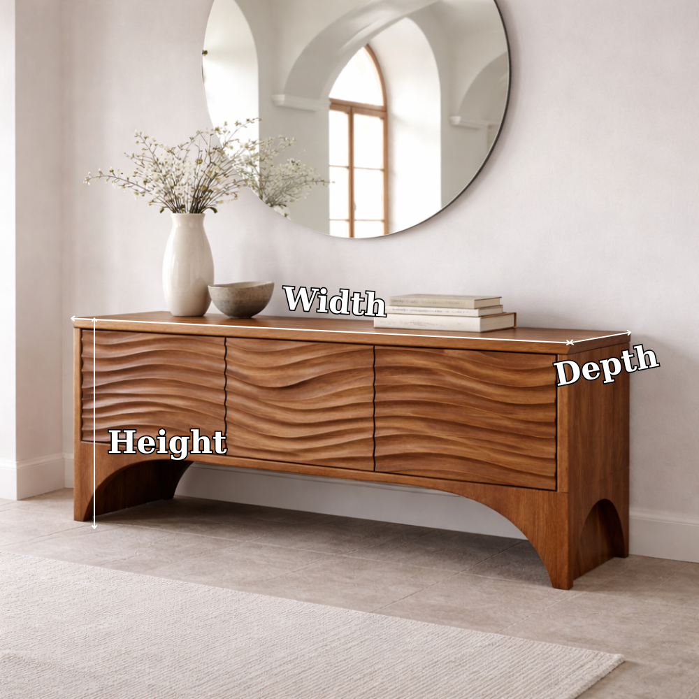 Solid Wood Console Table with Wave Front Drawers – Modern Entryway Storage Cabinet