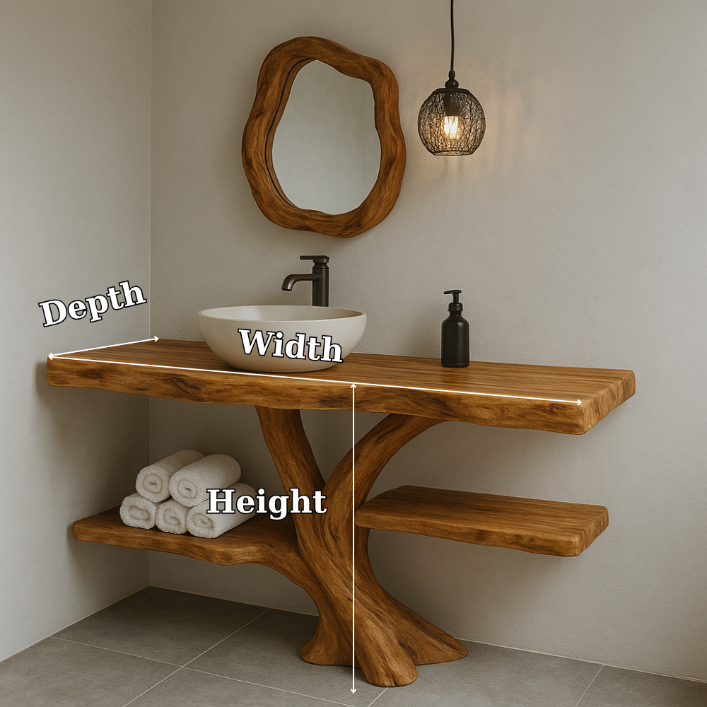 Handcrafted Solid Wood Bathroom Vanity – Natural Live Edge Design with Organic Curved Base Kitchnce