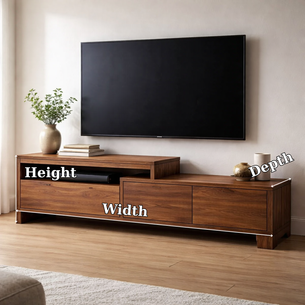 Solid Wood TV Console with Storage Cabinets and Media Shelf