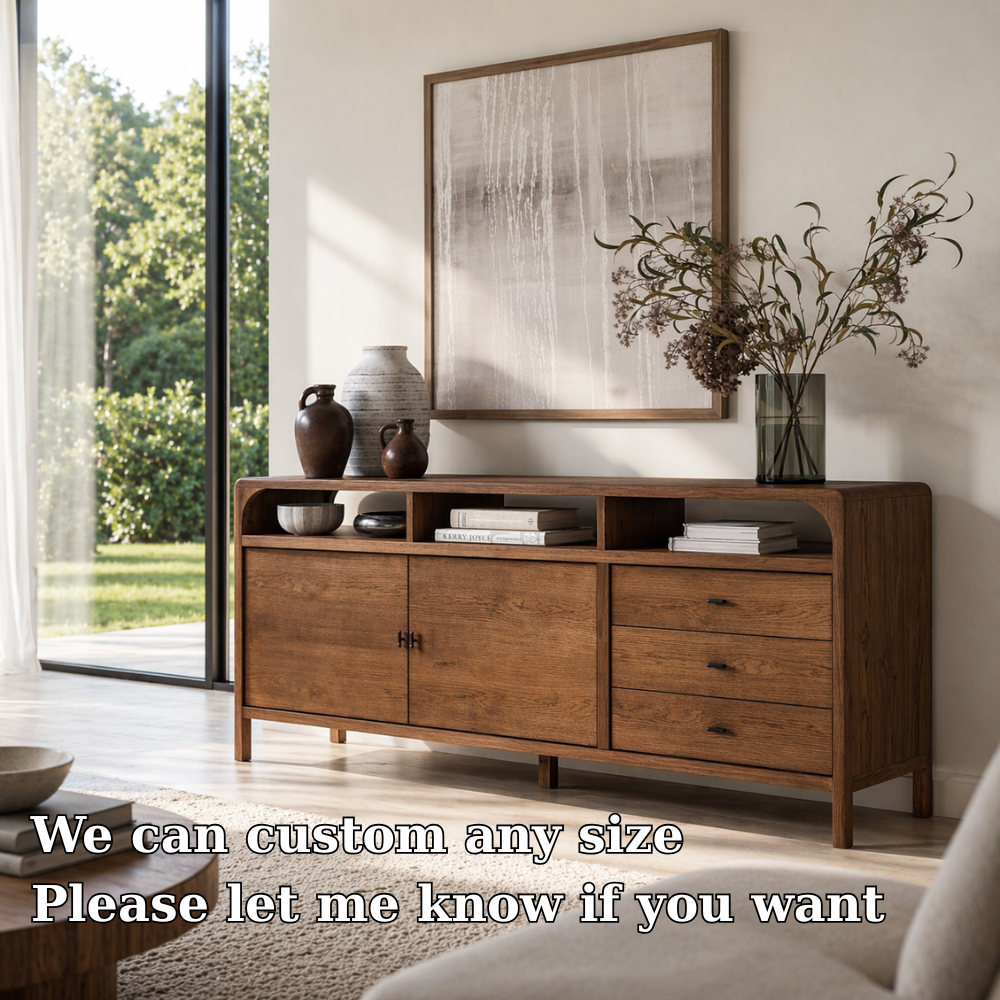 Modern Solid Wood Console Sideboard – Walnut Storage Cabinet for Living Room