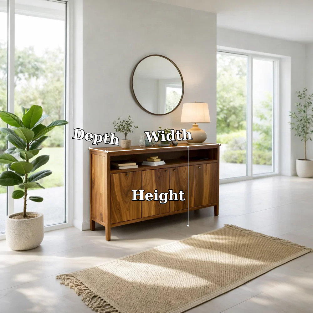 Solid Wood Sideboard Console with Cabinet Doors & Shelf, Modern Storage Cabinet