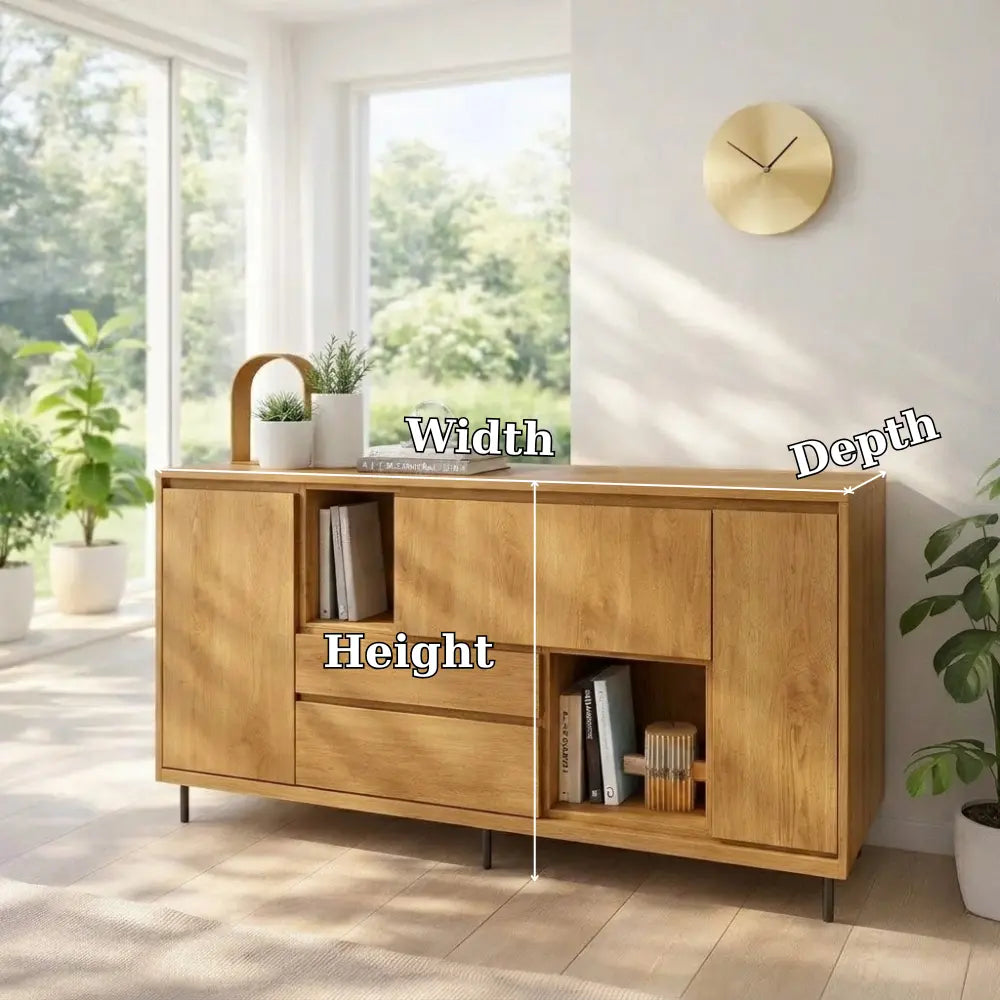 Modern Wood Console Table with Storage Cabinet & Shelves Kitchnce