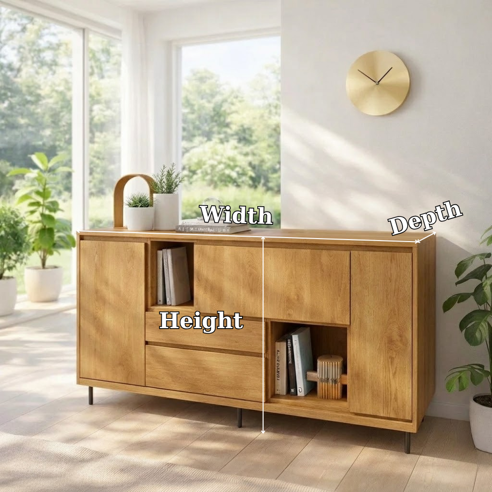 Modern Sideboard Cabinet with Drawers and Open Storage