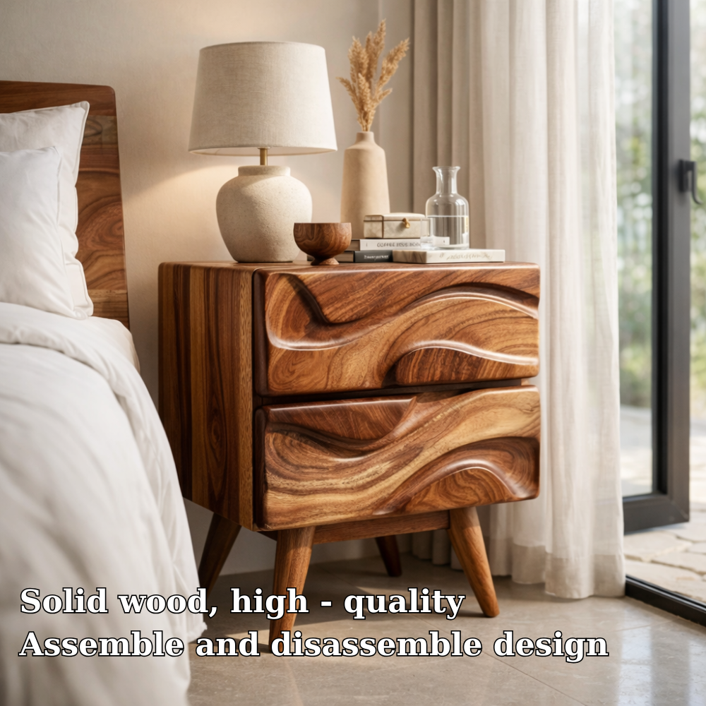 Solid Wood Nightstand with Open Shelf & Drawer – Minimalist Modern Bedside Table