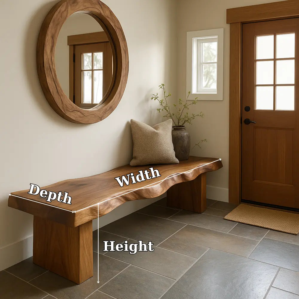 Handcrafted Solid Wood Bench – Live Edge Walnut Entryway Bench with Organic Wave Design Kitchnce