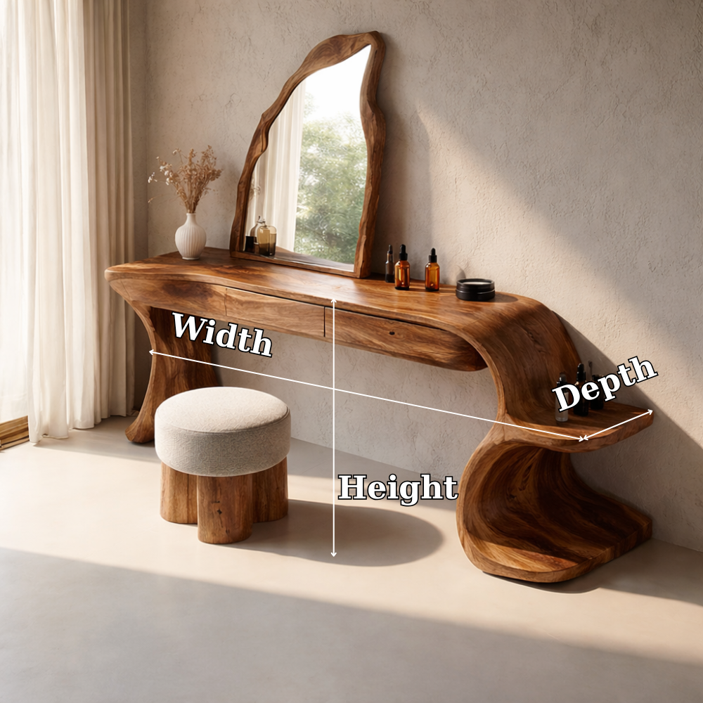 Handcrafted Solid Wood Makeup Vanity with Organic Design and Storage