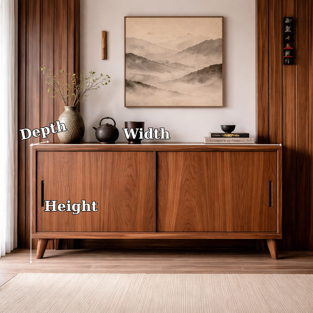 Solid Wood Console Cabinet with Sliding Doors – Modern Minimalist Storage Sideboard