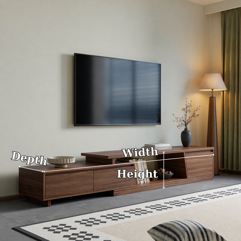 Solid Wood Media Console, Modern Low TV Stand with Open Shelf and Storage Cabinet