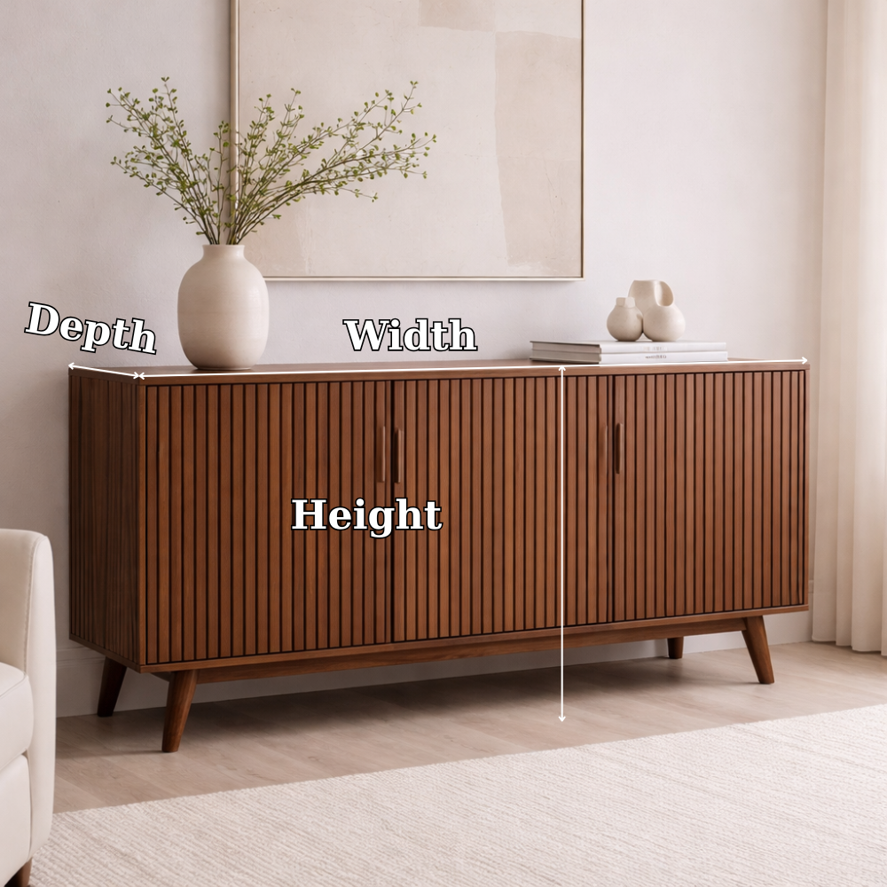 Solid Wood Fluted Console Cabinet with Doors – Modern Storage Sideboard