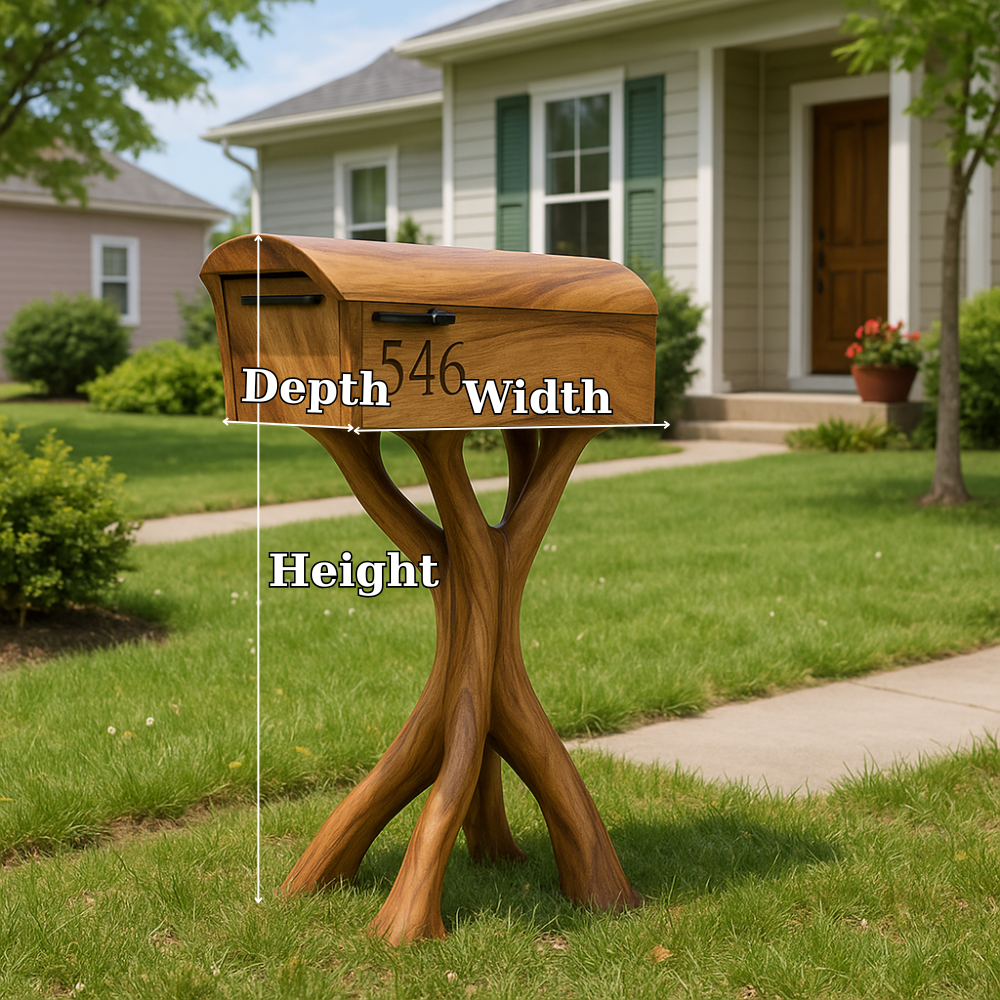 Handcrafted Solid Wood Mailbox with Sculpted Organic Base for Modern Home Exteriors Kitchnce