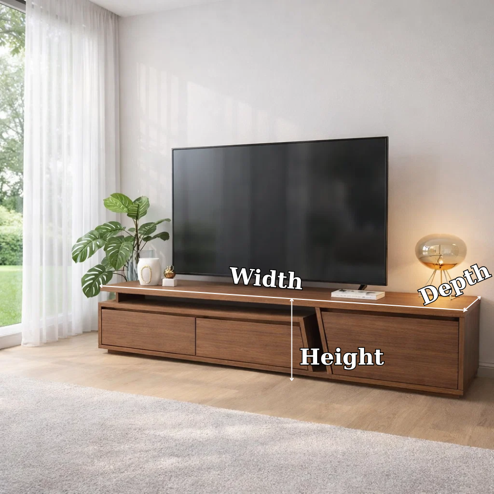 Modern Solid Wood TV Console with Drawers & Storage – Low Media Stand