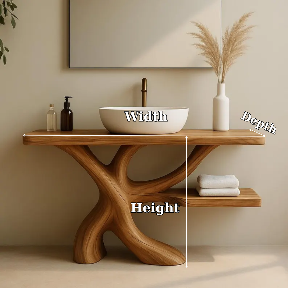 Handcrafted Solid Wood Bathroom Vanity with Organic Branch Design – Modern Natural Elegance Kitchnce