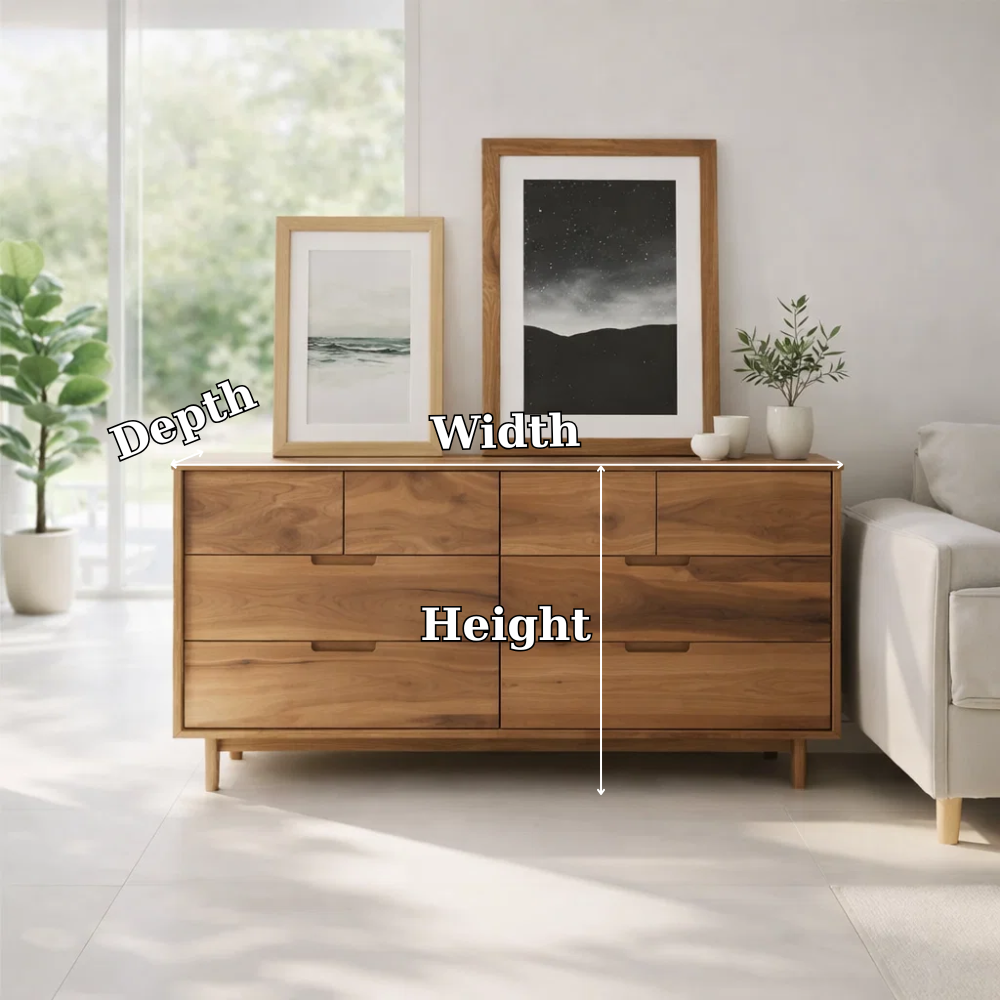 Solid Wood Sideboard Console with Drawers, Modern Storage Cabinet for Living Room