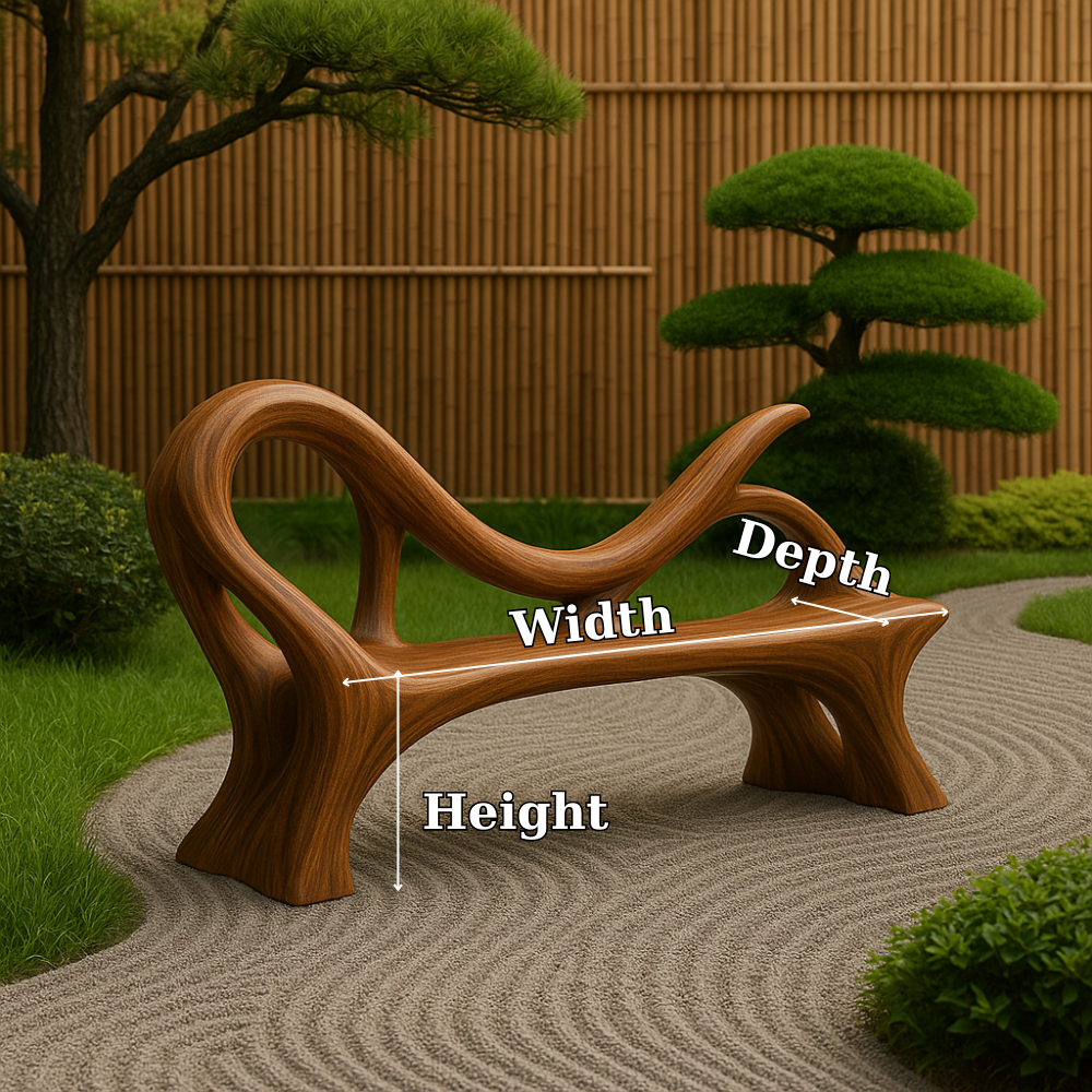 Handcrafted Solid Wood Bench with Backrest – Artistic Sculptural Organic Form Seating Kitchnce
