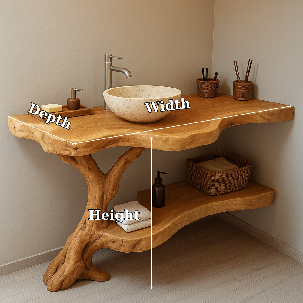 Handcrafted Solid Wood Bathroom Vanity – Organic Live Edge Design with Natural Tree Form Kitchnce