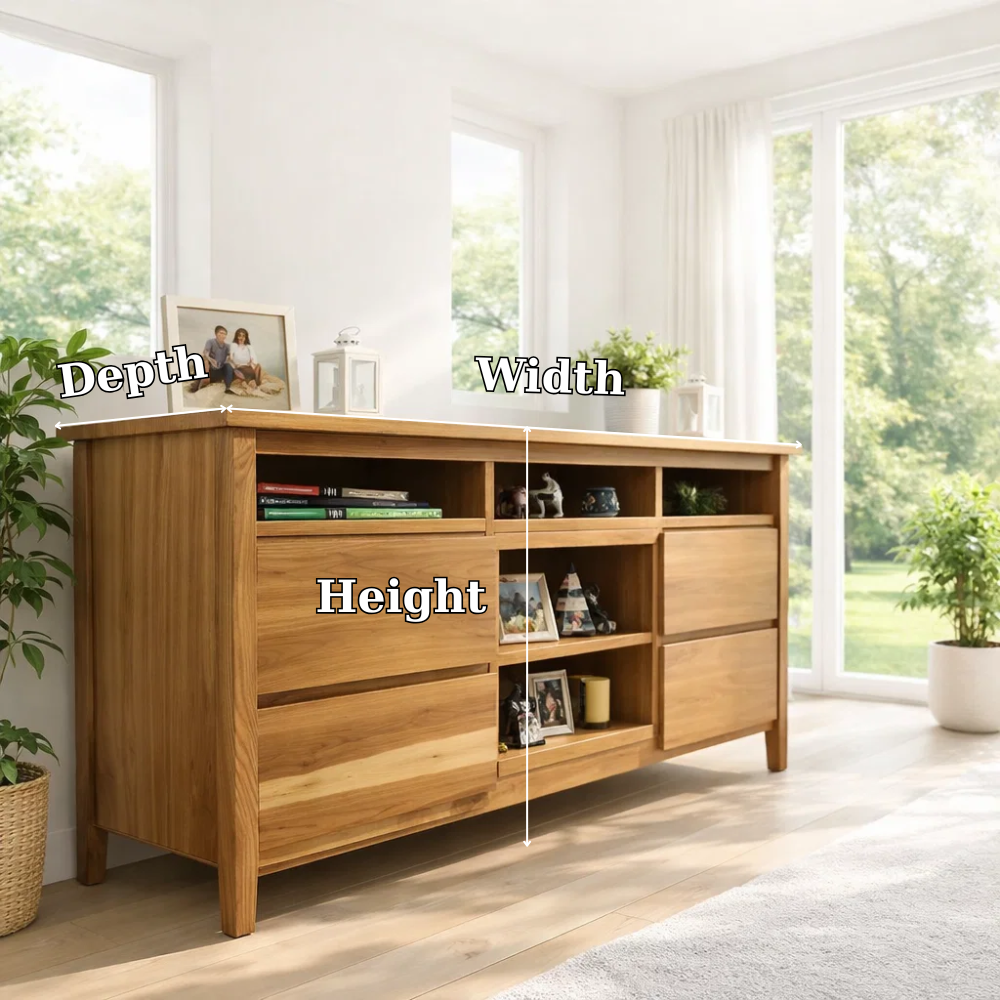 Sideboard Cabinet with Drawers and Open Shelf Storage