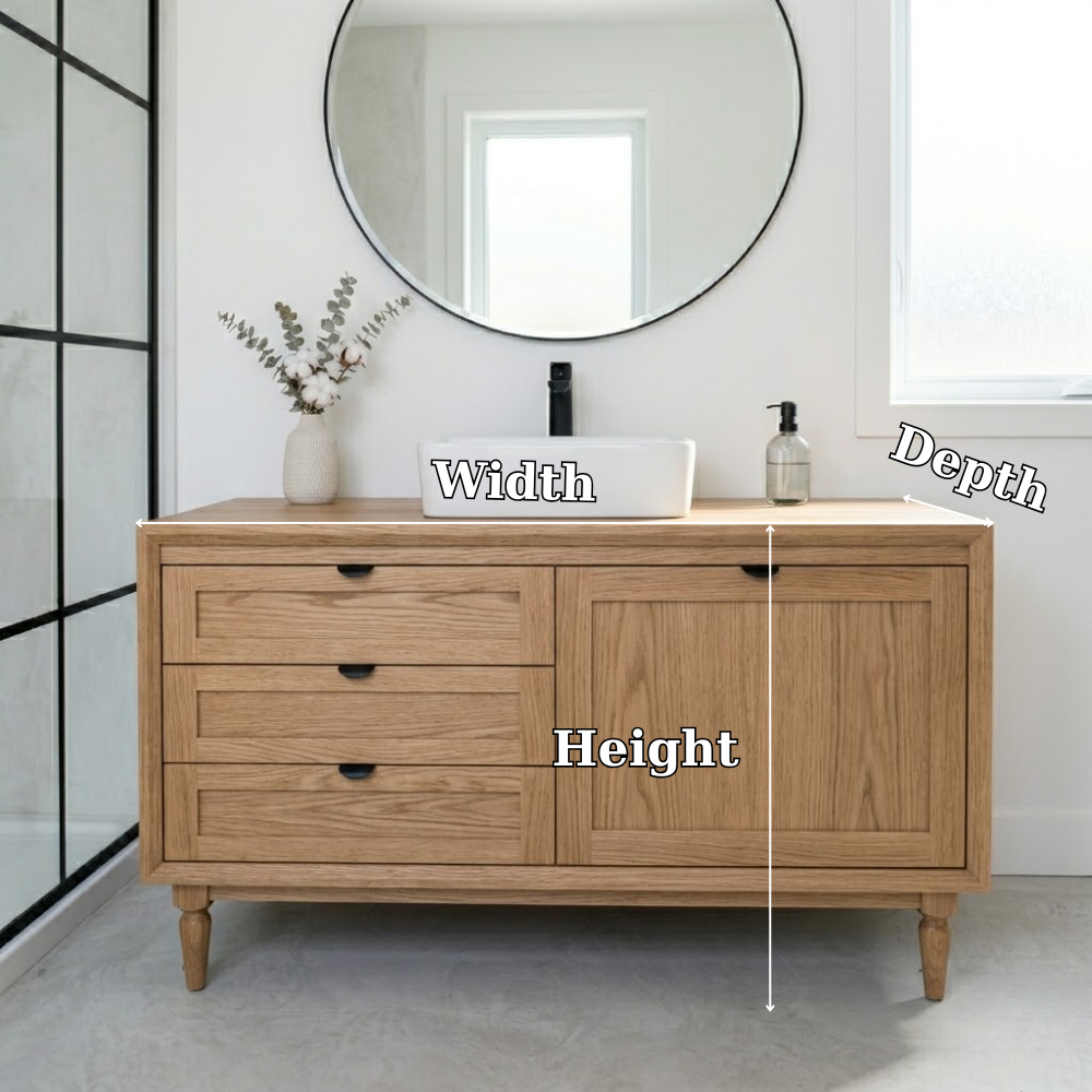 Solid Wood Bathroom Vanity with Drawers & Cabinet β Minimal Modern