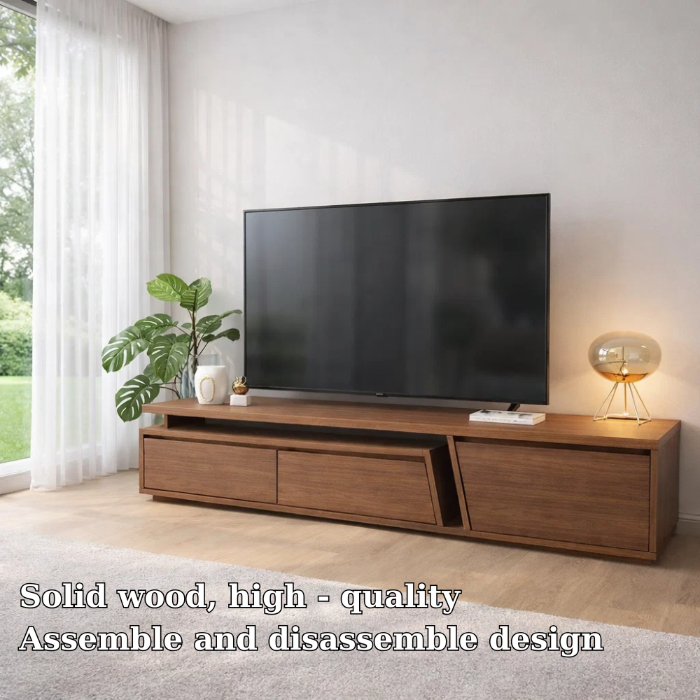 Modern Solid Wood TV Console with Drawers & Storage – Low Media Stand