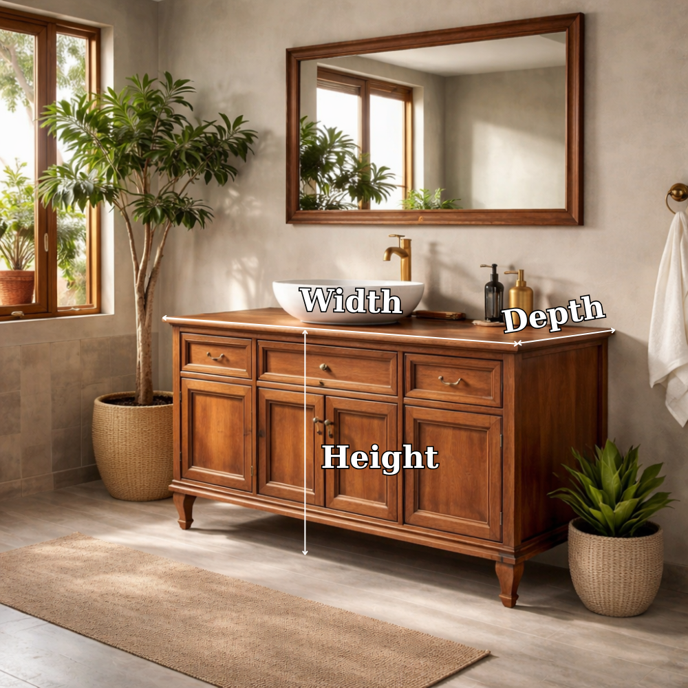 Solid Wood Bathroom Vanity Cabinet with Drawers and Doors Classic Style Storage