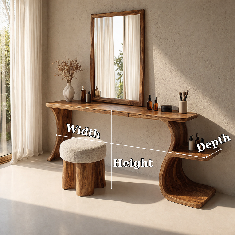 Handcrafted Solid Wood Makeup Vanity with Storage – Sculptural Modern Design