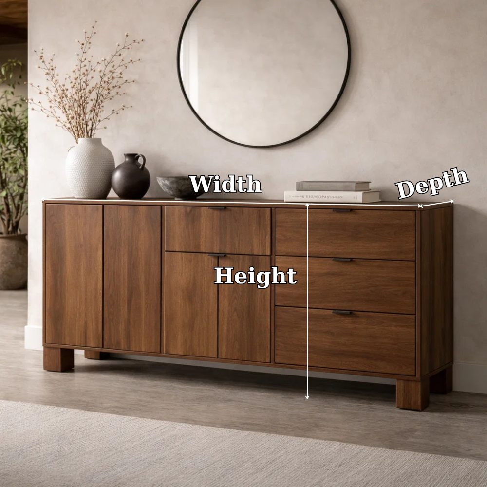 Modern Solid Wood Console Cabinet with Drawers and Doors Storage
