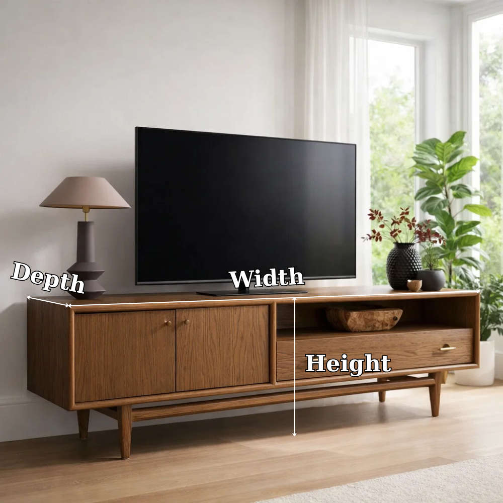 Mid Century Solid Wood TV Console with Cabinet & Drawer Storage