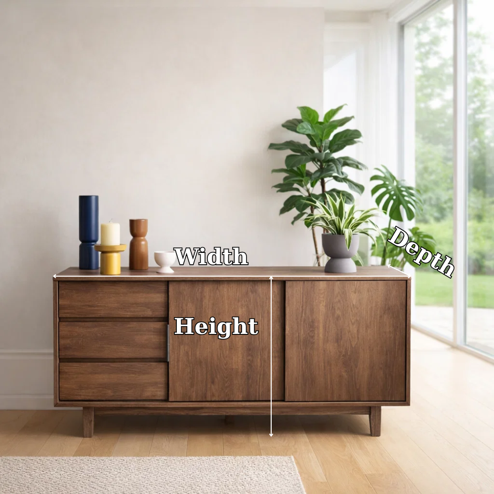 Scandinavian Style Sideboard Cabinet with Sliding Doors and Drawers – Storage Unit